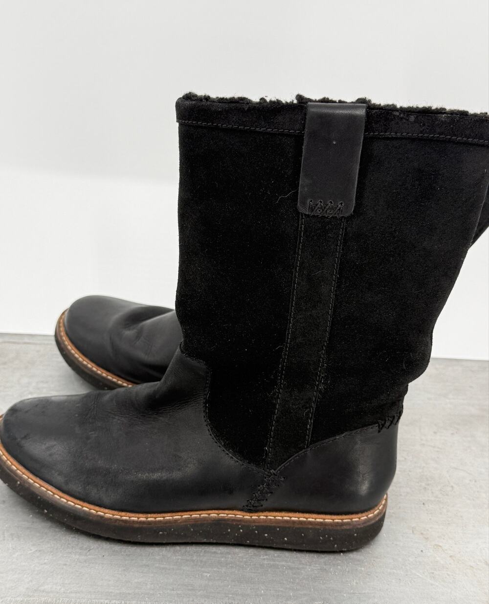 Clarks Artisan Black Leather Suede Mid Calf Boots Women's US 5.5 EU 35.5